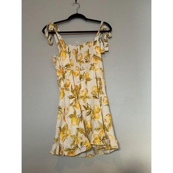 Urban Outfitters Lemon Yellow Linen Summer Ruffle Medium Tie Shoulder Mini Dress - Picture 11 of 15